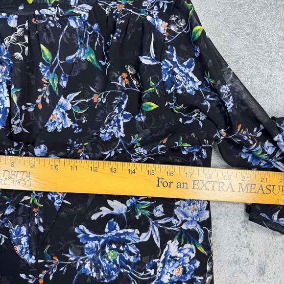 WHBM Ruffle Blouse V-Neck Bell Sleeves Sheer Flowy Romantic Boho Chic Sz 10 - Picture 9 of 10